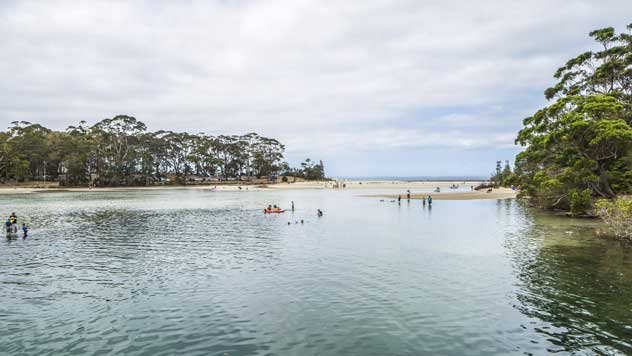 A wide view of Moona Moona Jervis Bay creek facing the ocean