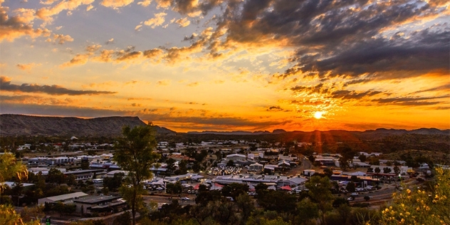 arial view of Alice Springs at sunset